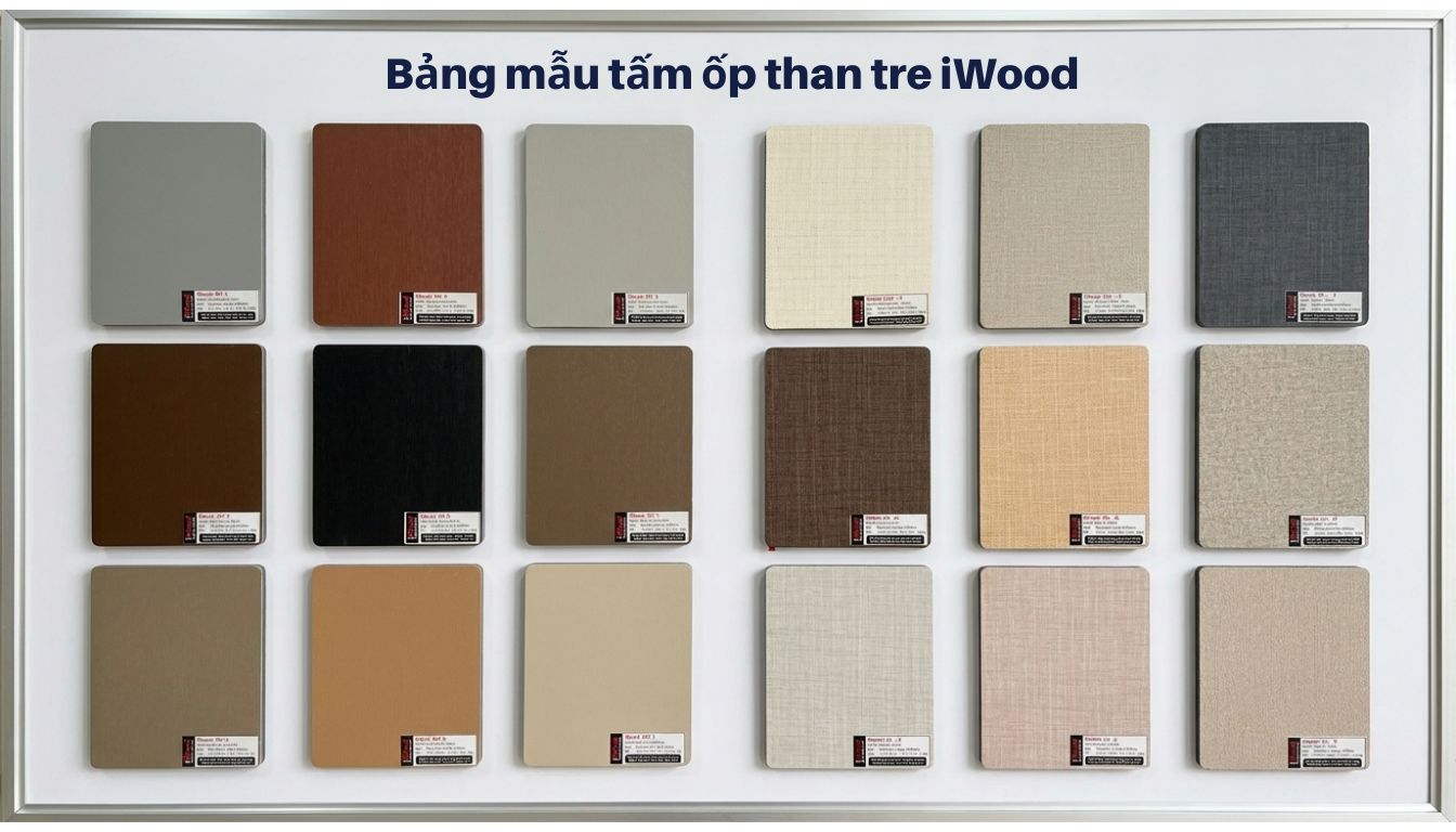Bảng mẫu vân kim loại, vân vải tấm ốp than tre iWood
